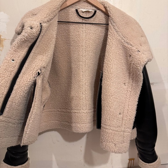 COMMENSE Sherpa Lined Flight Jacket Size M Vegan Leather Moto Biker Edgy Cropped - Picture 9 of 16